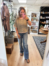 Load image into Gallery viewer, Rose Olive Stripe Short Sleeve Sweater Cardigan Top