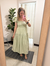 Load image into Gallery viewer, Light Olive Floral Embroidery MIDI Dress
