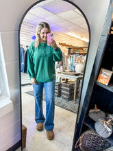 Load image into Gallery viewer, Dark Green Henley Fleece Button Top