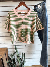 Load image into Gallery viewer, Rose Olive Stripe Short Sleeve Sweater Cardigan Top