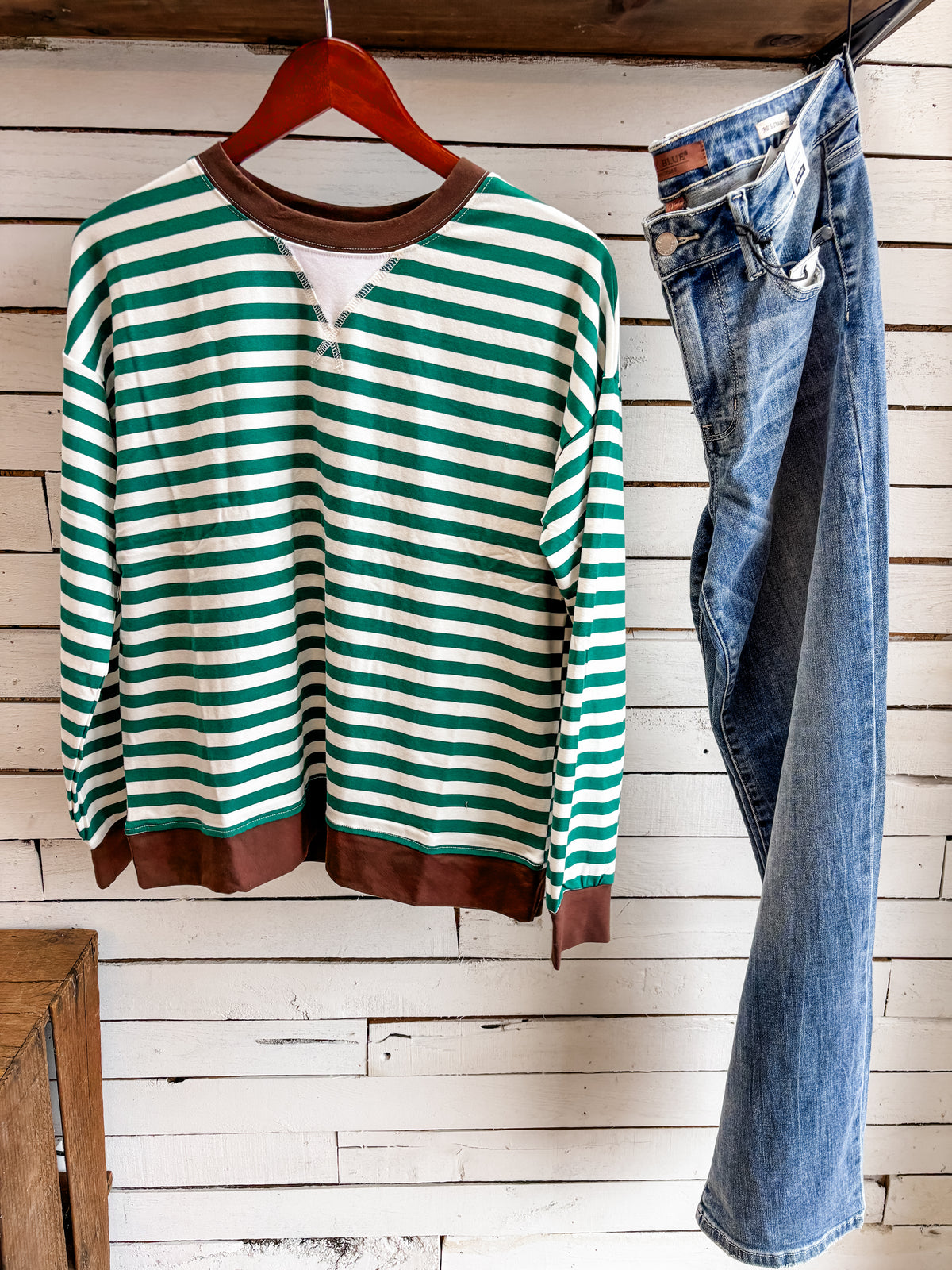 Hunter Green & Chocolate Stripe Top