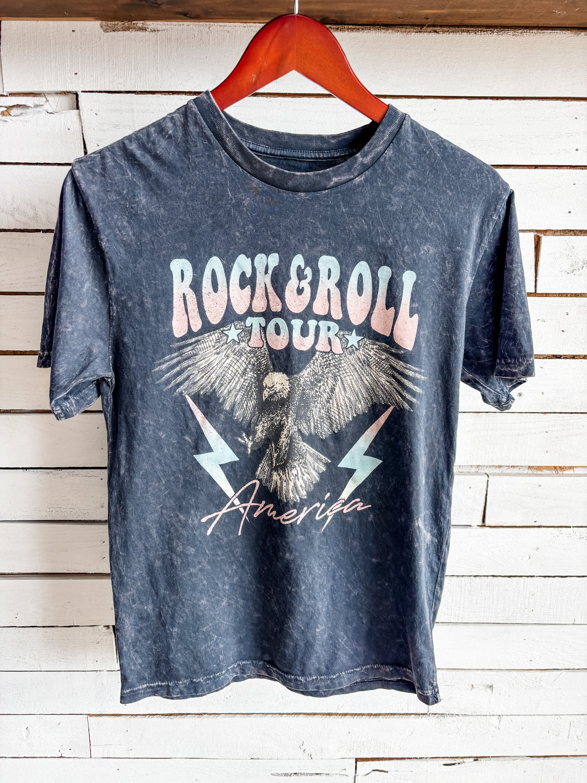 Rock & Roll Black Mineral Wash Graphic T-Shirt