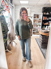 Load image into Gallery viewer, Dark Olive Hem Detail Melange Sweater Top