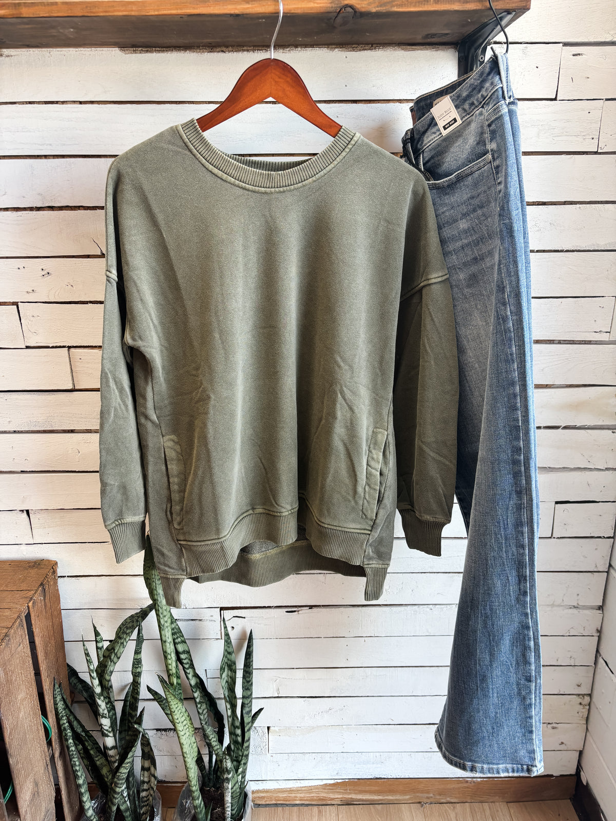 Dark Olive Washed Pullover