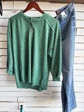 Load image into Gallery viewer, Dark Green Henley Fleece Button Top