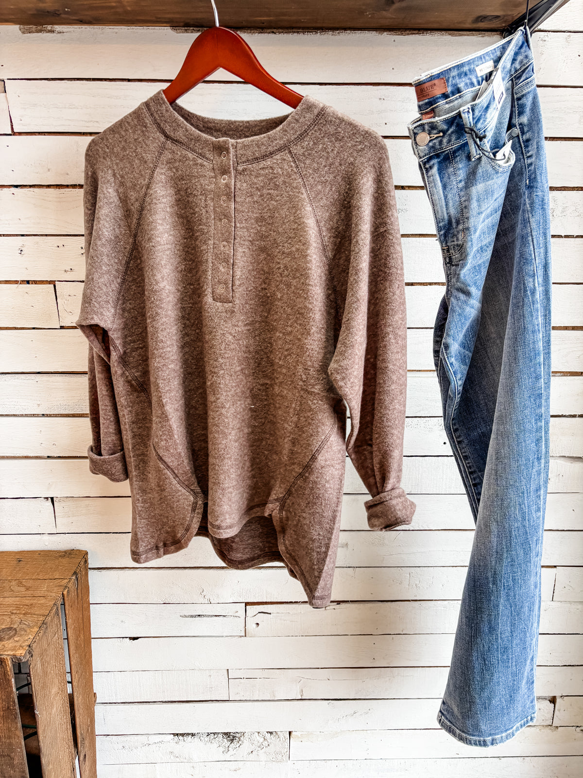 Chocolate Henley Button Top