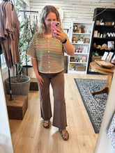 Load image into Gallery viewer, Rose Olive Stripe Short Sleeve Sweater Cardigan Top