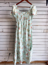 Load image into Gallery viewer, Mint Floral Smocked Flutter Sleeve MIDI Dress
