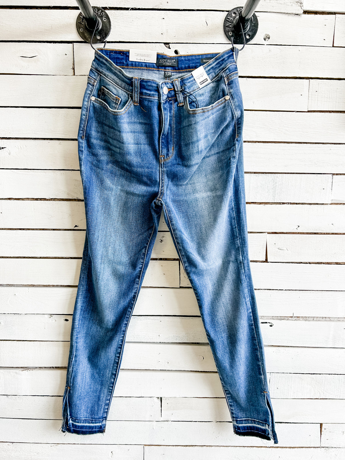 Cassie Judy Blue High Rise Skinny Fit Ankle Side Slit Jean