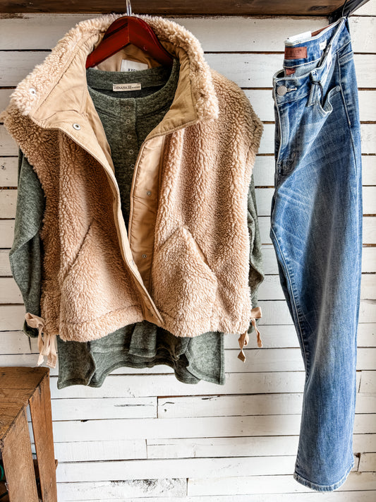 Beige Sherpa Fur Vest