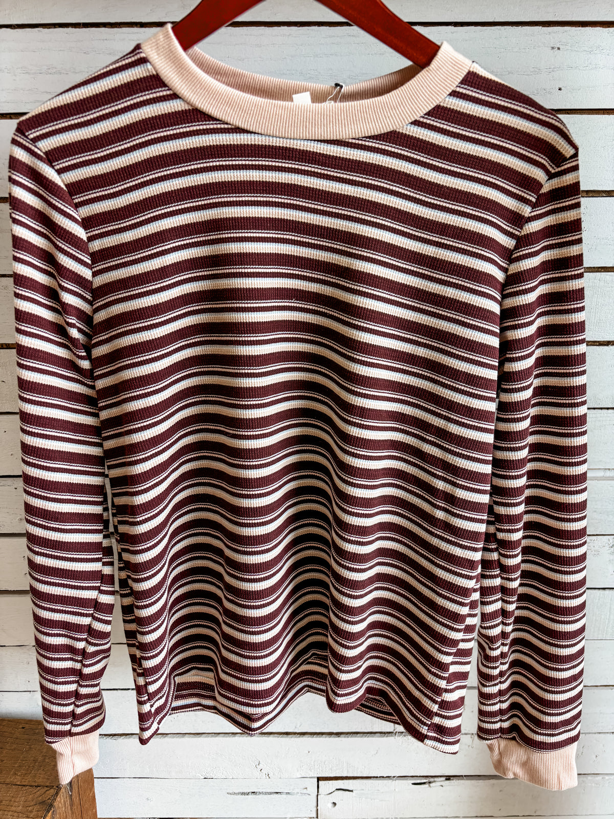 Brown Multi Color Stripe Long Sleeve Top