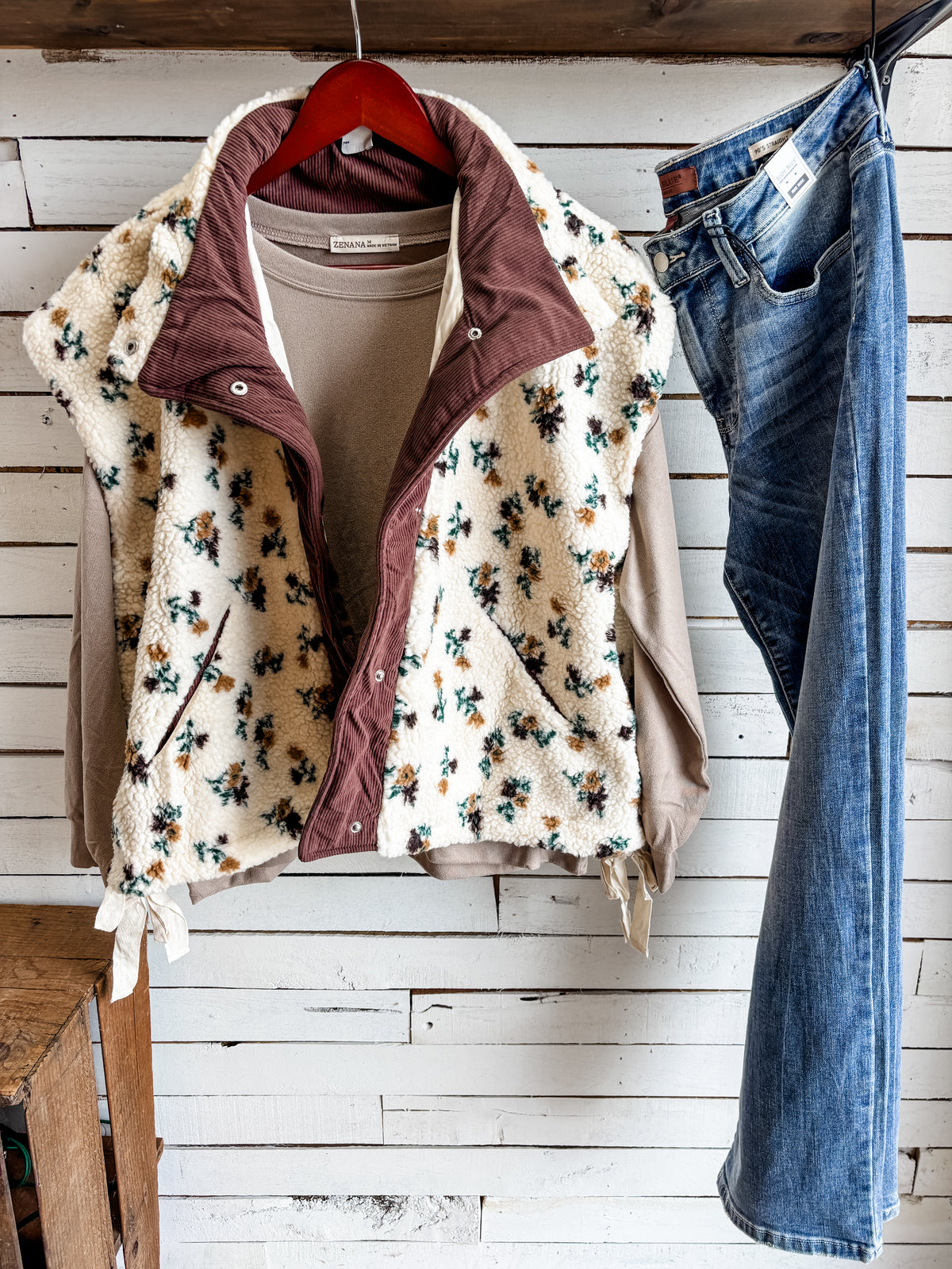 Brown Floral Sherpa Vest