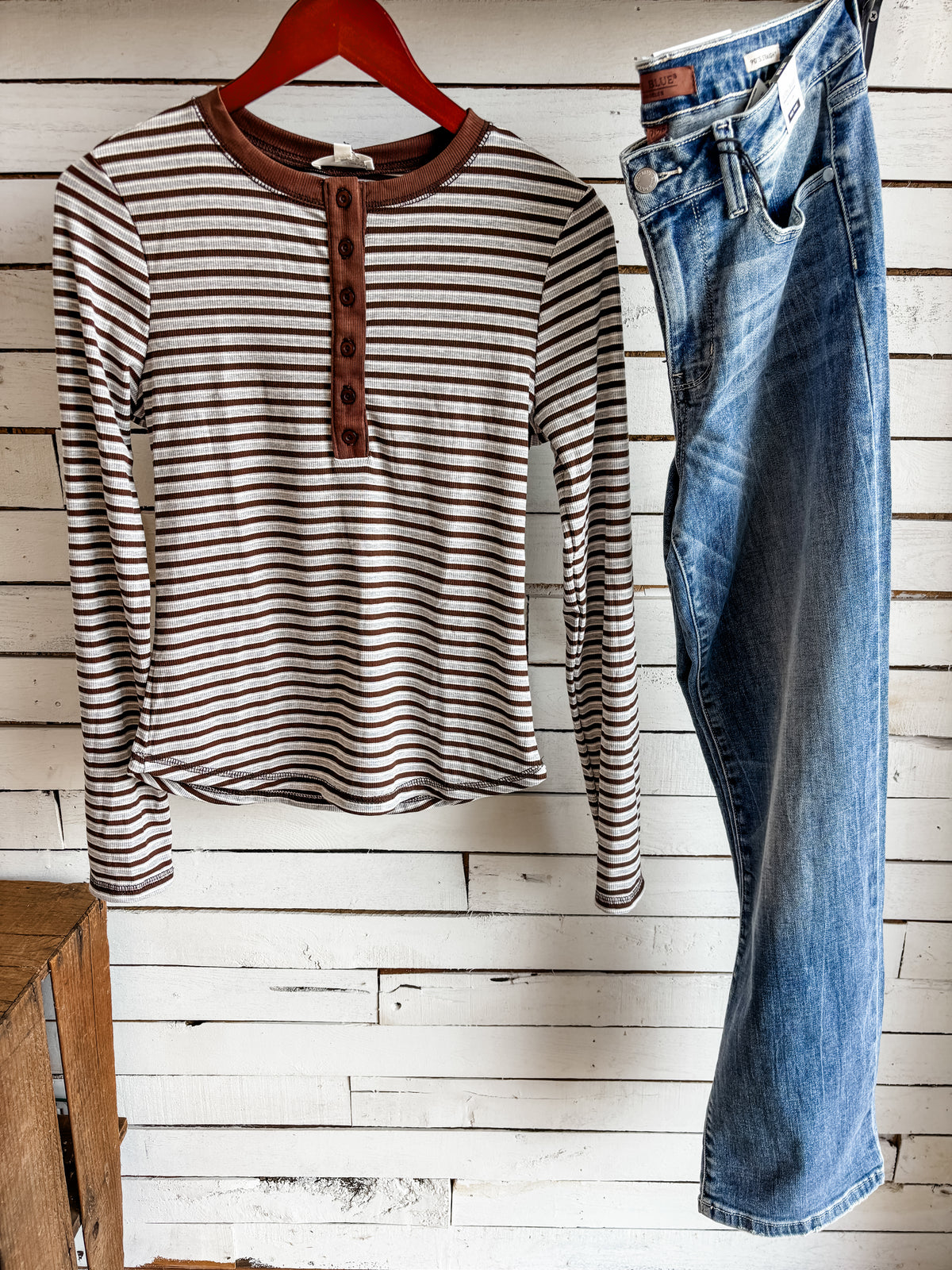 Brown & Heather Grey Henley Long Sleeve Top