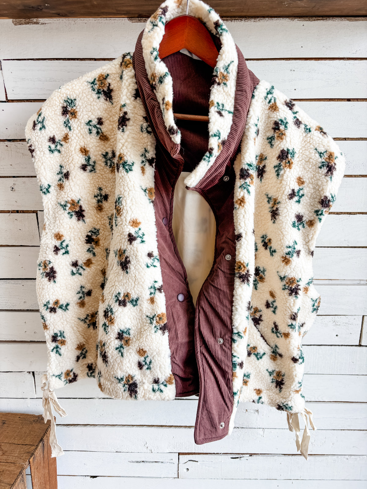 Brown Floral Sherpa Vest