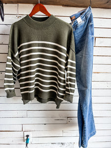Olive Stripe Hem Detail Sweater
