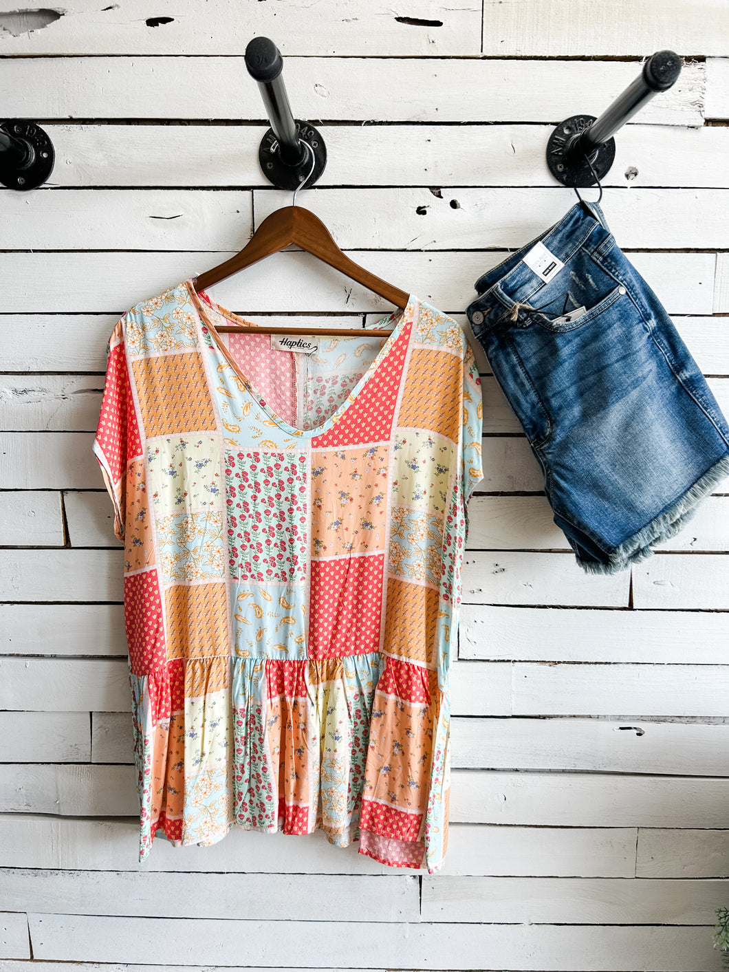 Peach Coral Boho Mix Print Top