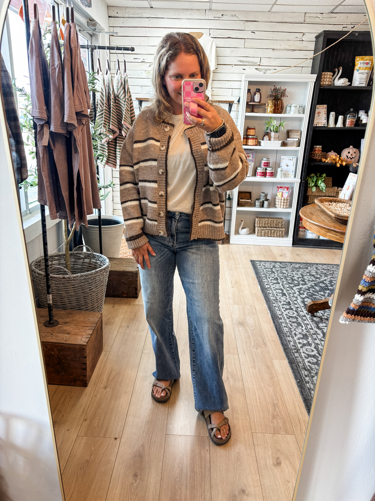 Multi Brown Stripe Cardigan Sweater Top