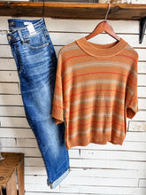 Load image into Gallery viewer, Rust Stripe Drop Shoulder Sweater Knit Top
