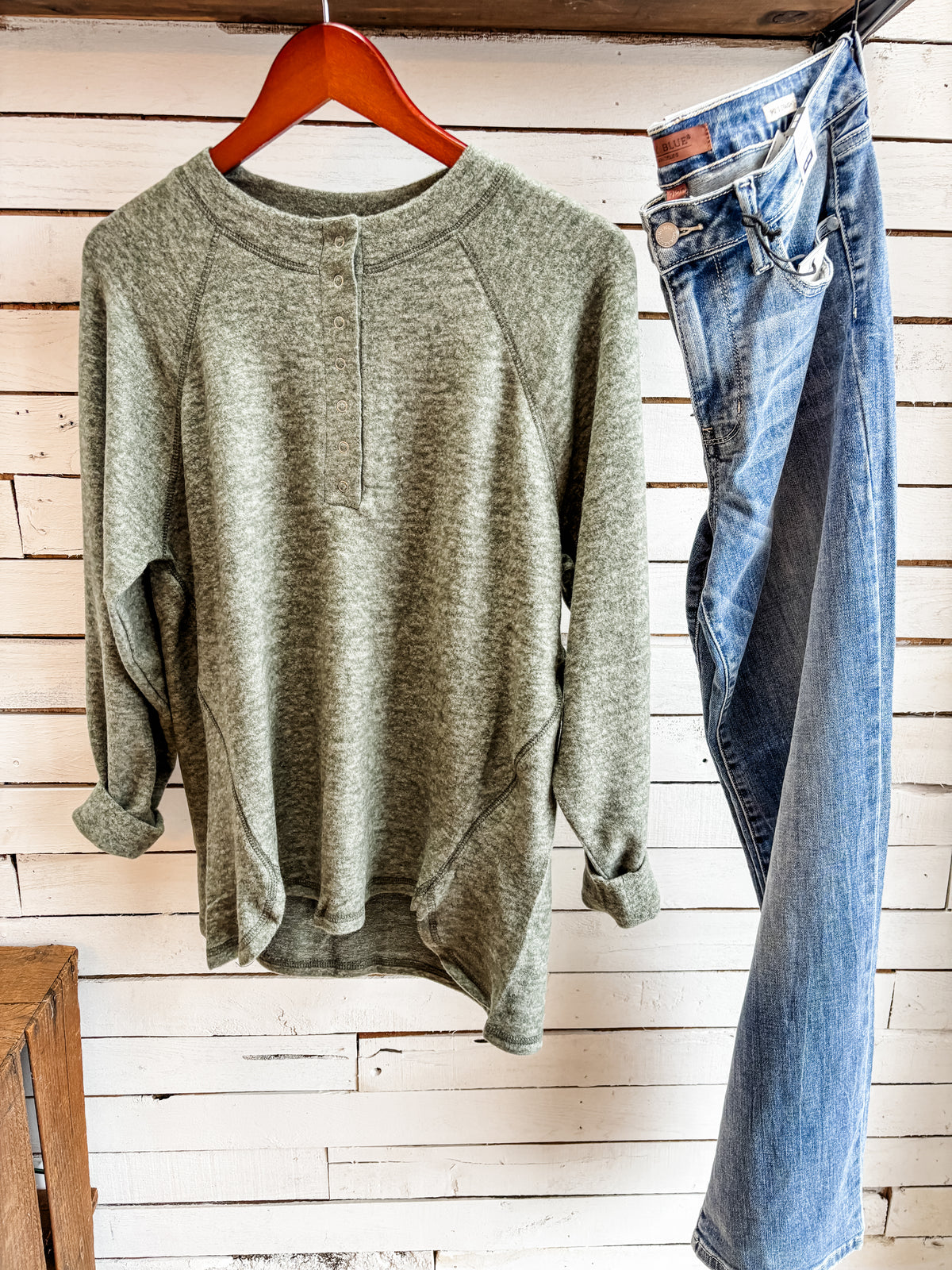 Dark Olive Henley Button Top