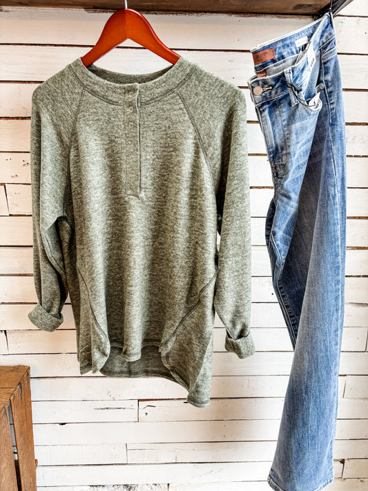 Dark Olive Henley Button Top