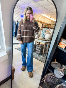 Brown Chunky Knit Stripe Sweater