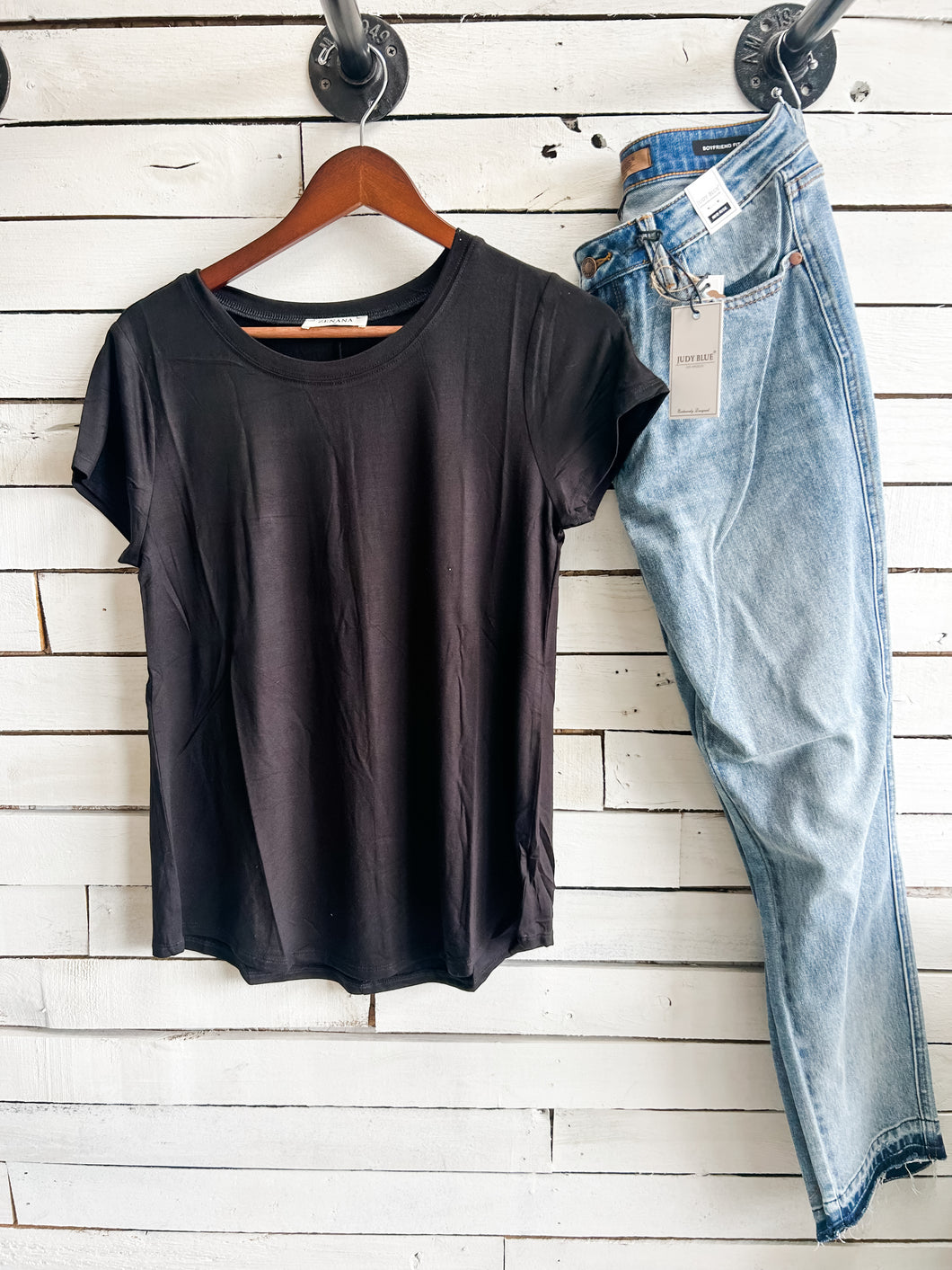 Black Basic Crew Neck Top