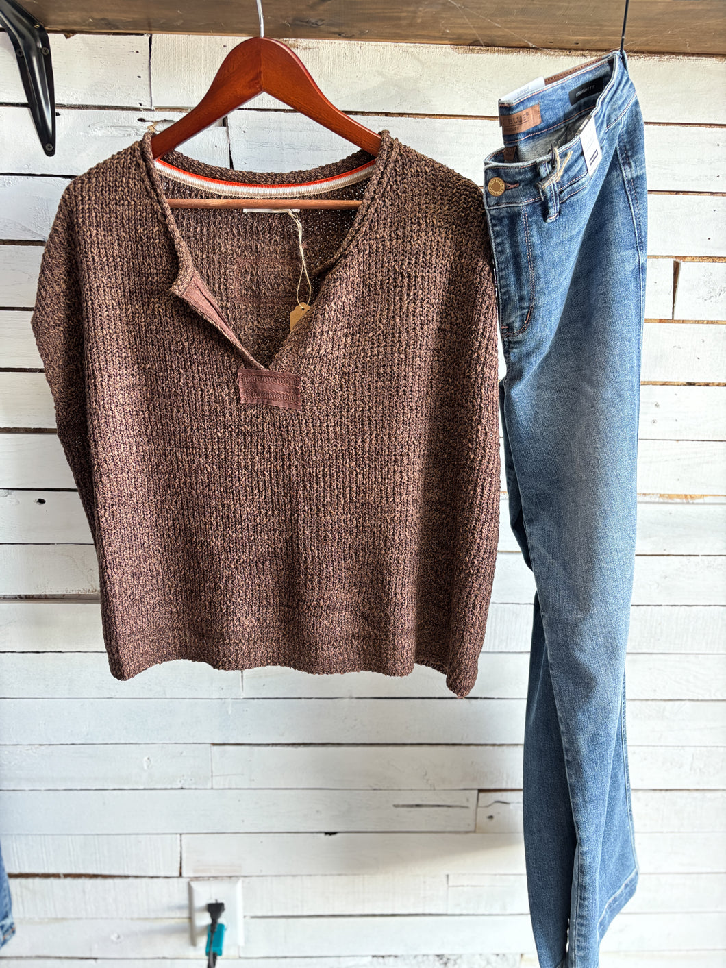 Brown Sweater Knit Top