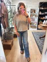 Load image into Gallery viewer, Taupe Grey Stripe Short Sleeve Sweater Cardigan Top
