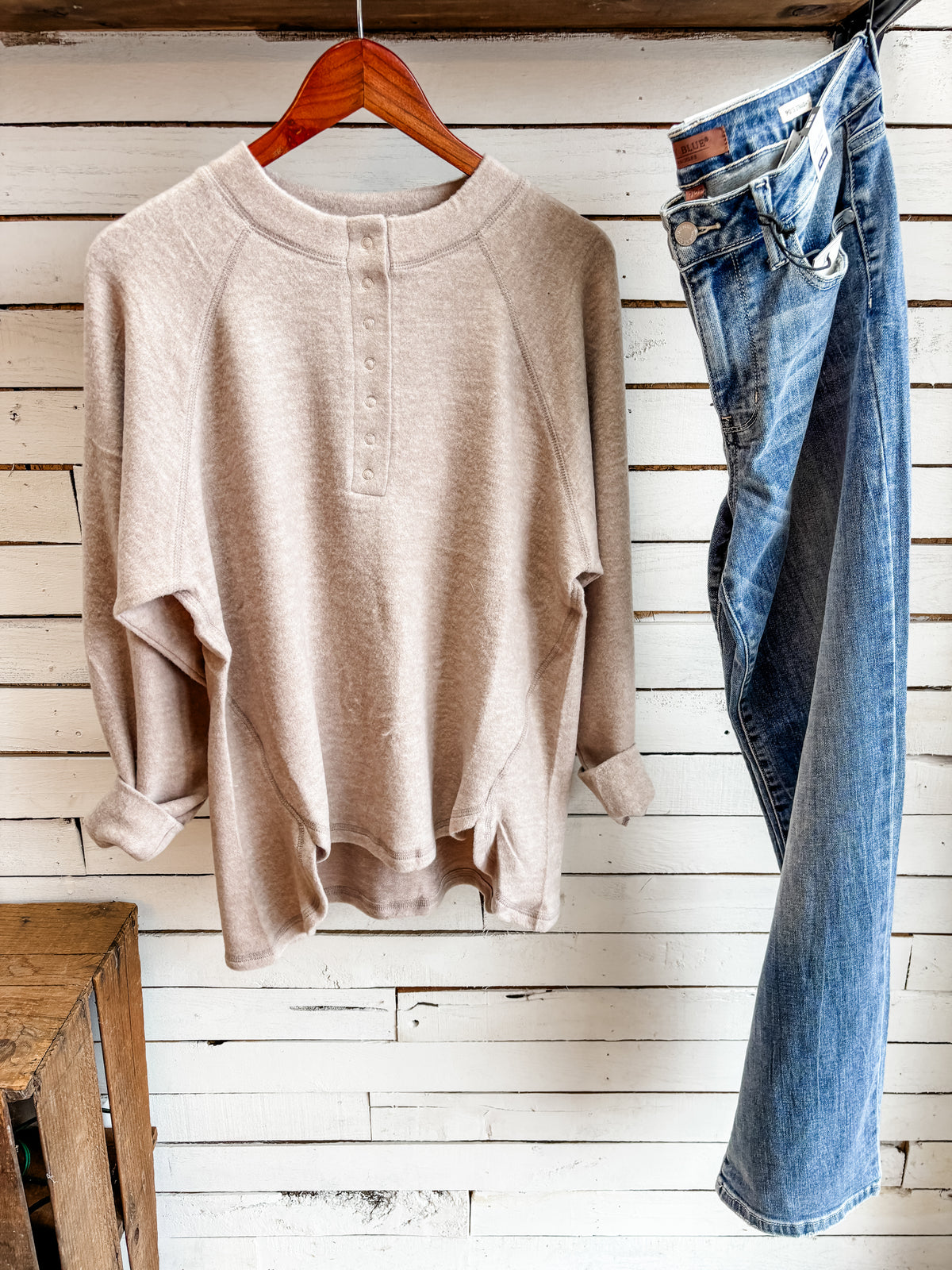 Mocha Henley Button Top