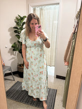 Load image into Gallery viewer, Mint Floral Smocked Flutter Sleeve MIDI Dress
