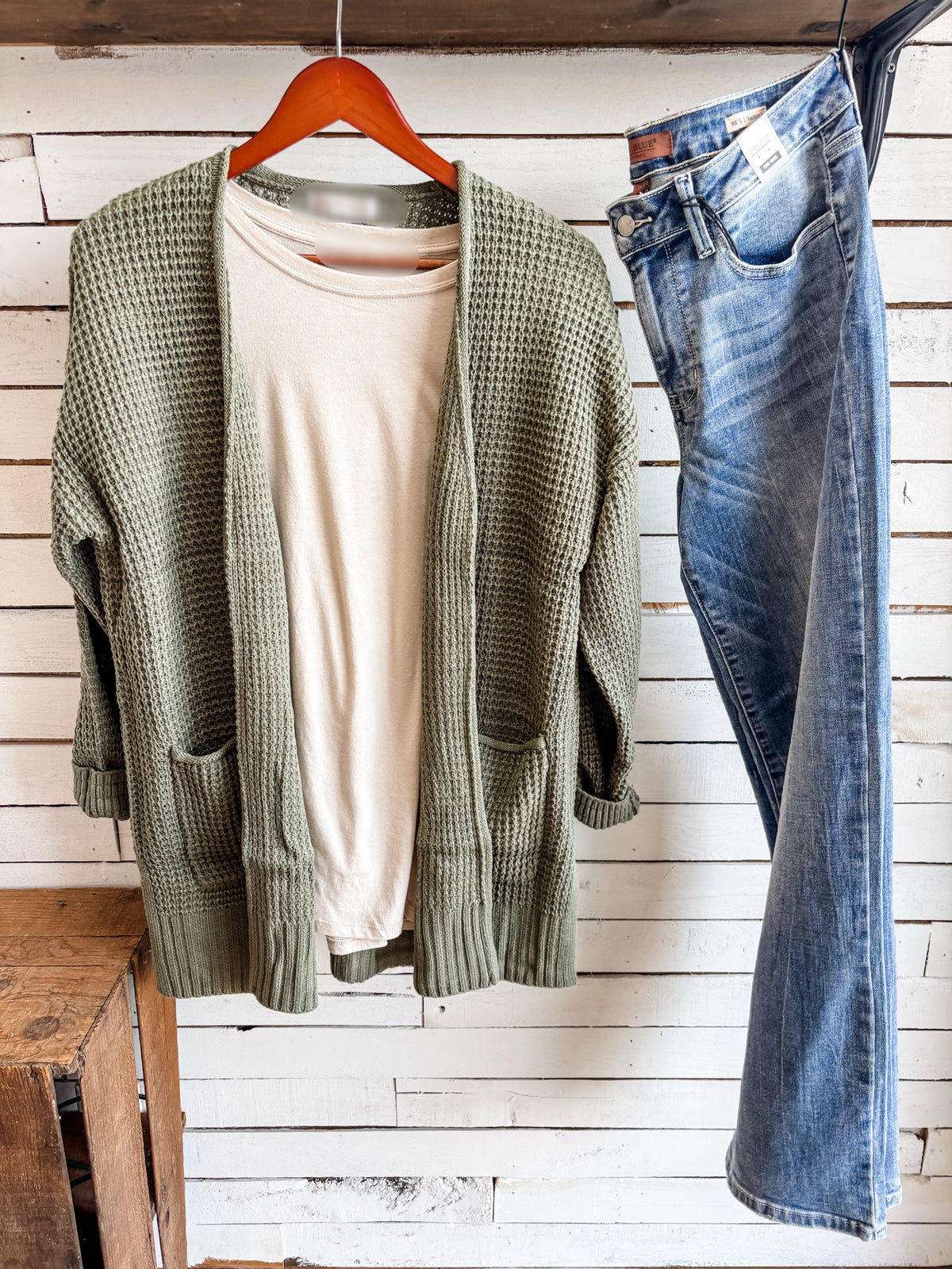 Olive Waffle Knit Cardigan