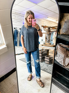 Black Acid Wash Ribbed Top