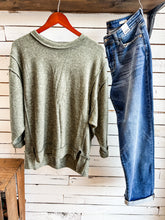 Load image into Gallery viewer, Dark Olive Hem Detail Melange Sweater Top
