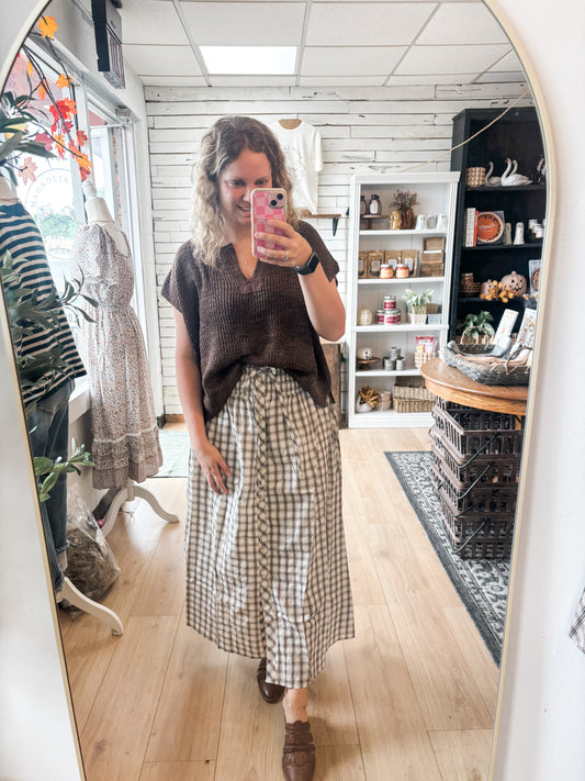 Plaid Smocked Waist Midi Skirt