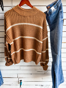 Deep Camel Chunky Knit Striped Sweater
