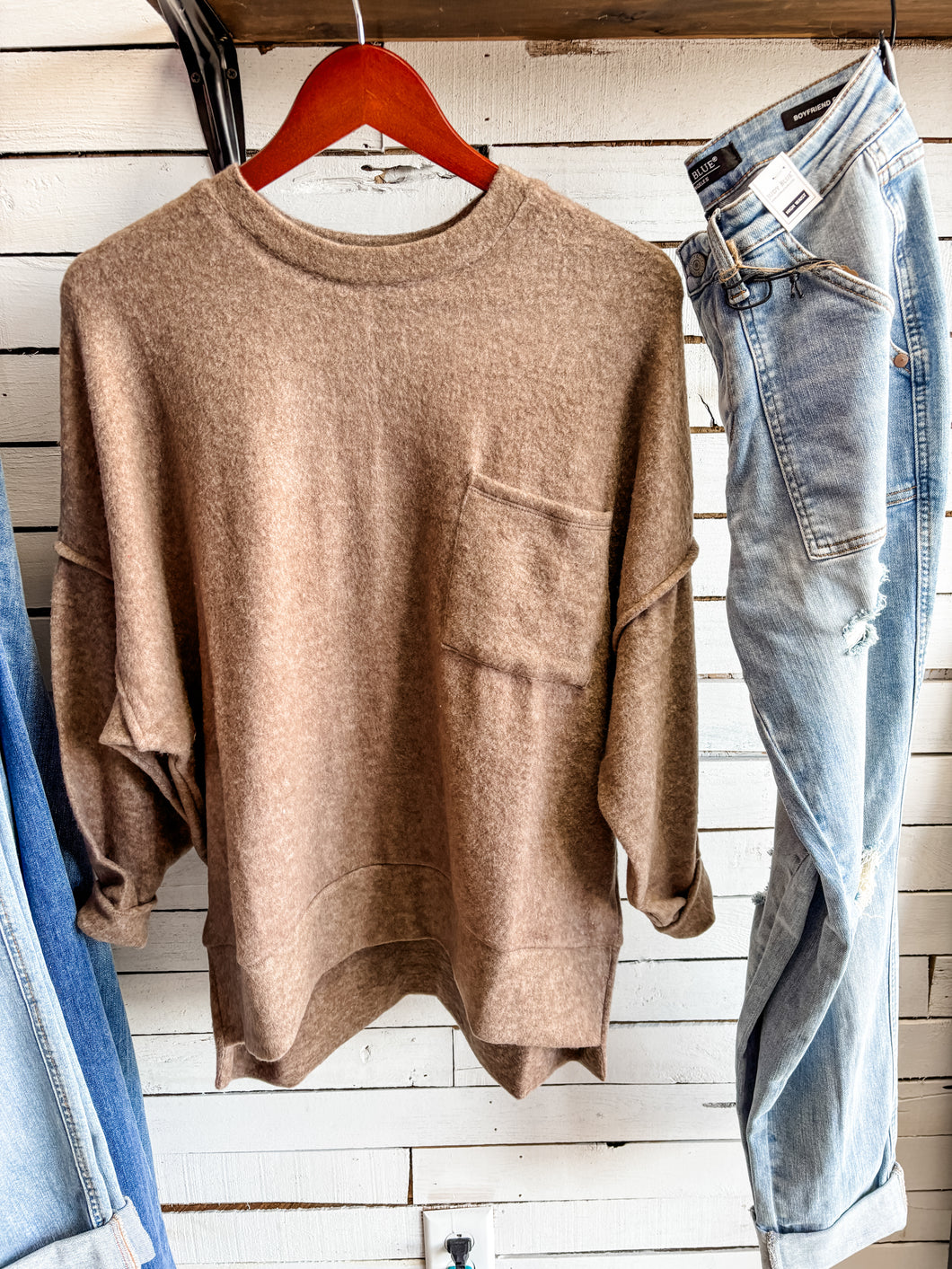 Mocha Pocket Fleece Sweater