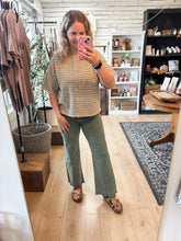 Load image into Gallery viewer, Taupe Grey Stripe Short Sleeve Sweater Cardigan Top
