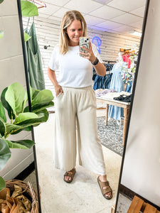 Sand Beige Wide Leg Linen Pants