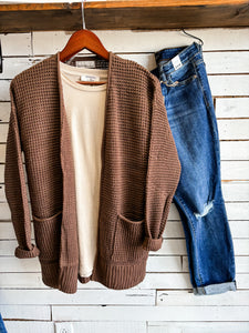 Brown Waffle Knit Cardigan