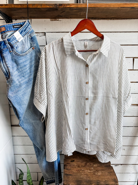 Black Stripe Linen Top