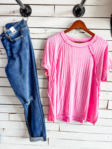 Pink Mineral Wash Ribbed Top