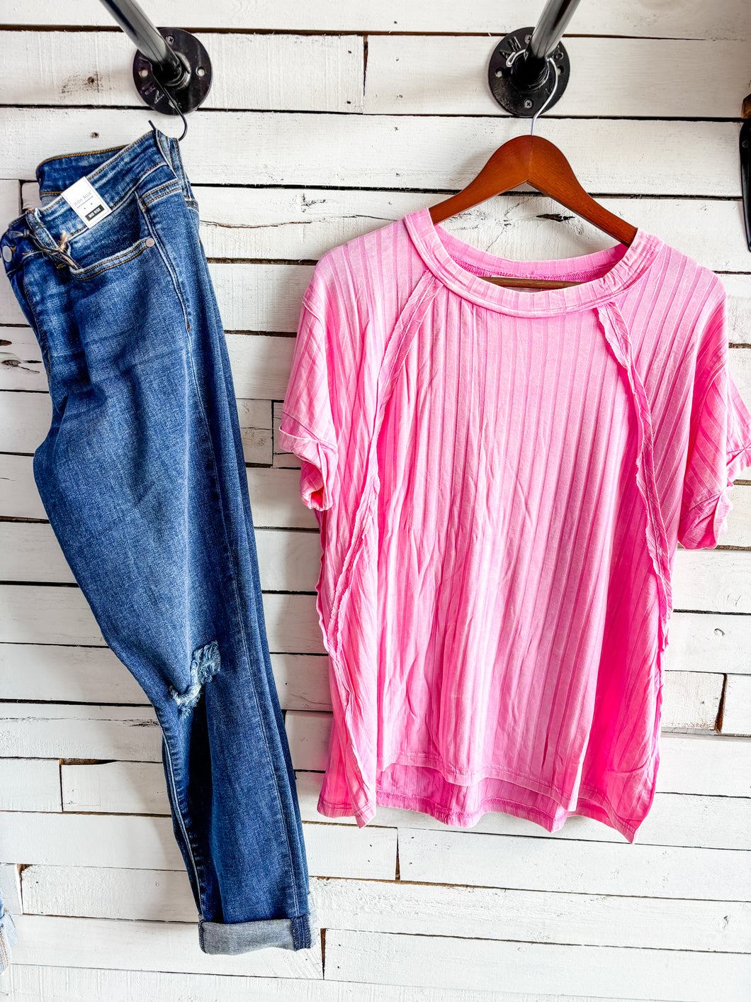Pink Mineral Wash Ribbed Top