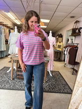 Load image into Gallery viewer, Purple &amp; Denim Stripe Flutter Sleeve Top
