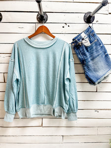 Dusty Teal Contrast Pullover Top