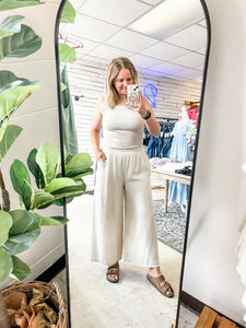 Sand Beige Wide Leg Linen Pants