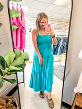 Load image into Gallery viewer, Teal Smocked Midi Dress
