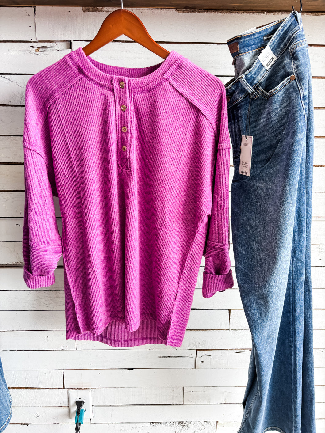 Plum Button Ribbed Top