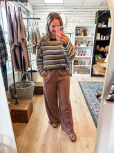Load image into Gallery viewer, Brown Combo Stripe Sweater Knit Top
