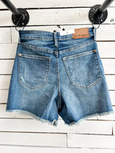 Load image into Gallery viewer, Lisa Judy Blue High Waist Frayed Hem Shorts with tummy control
