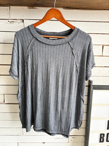 Black Acid Wash Ribbed Top